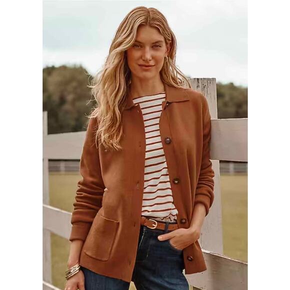 J.Jill Double-Knit Nutmeg Sweater Jacket, PL,Ike New - Picture 1 of 5